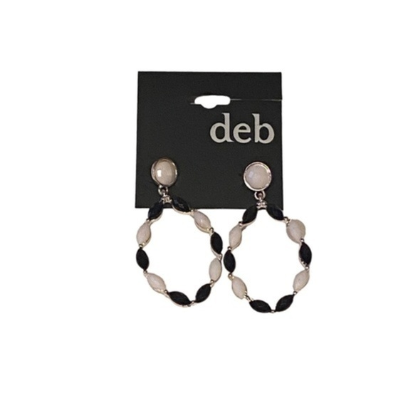 Deb Dangle Fashion Earrings Black White - Picture 1 of 6